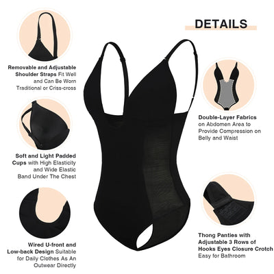 Deep V-Neck U Plunge Body Shaper Backless Thong Shaper