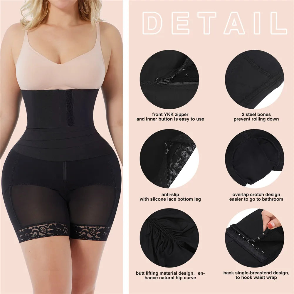 2 IN 1 Fajas Shaper Shorts and Removable Waist Trainer Wrap