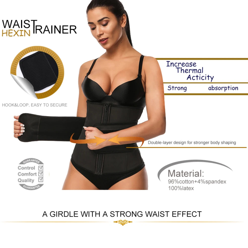 Abdominal Belt High Compression Zipper Plus Size Latex Waist Trainer Trimmer Belt