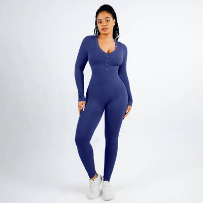 Sexy Deep V-neck Seamless Snatched Jumpsuit