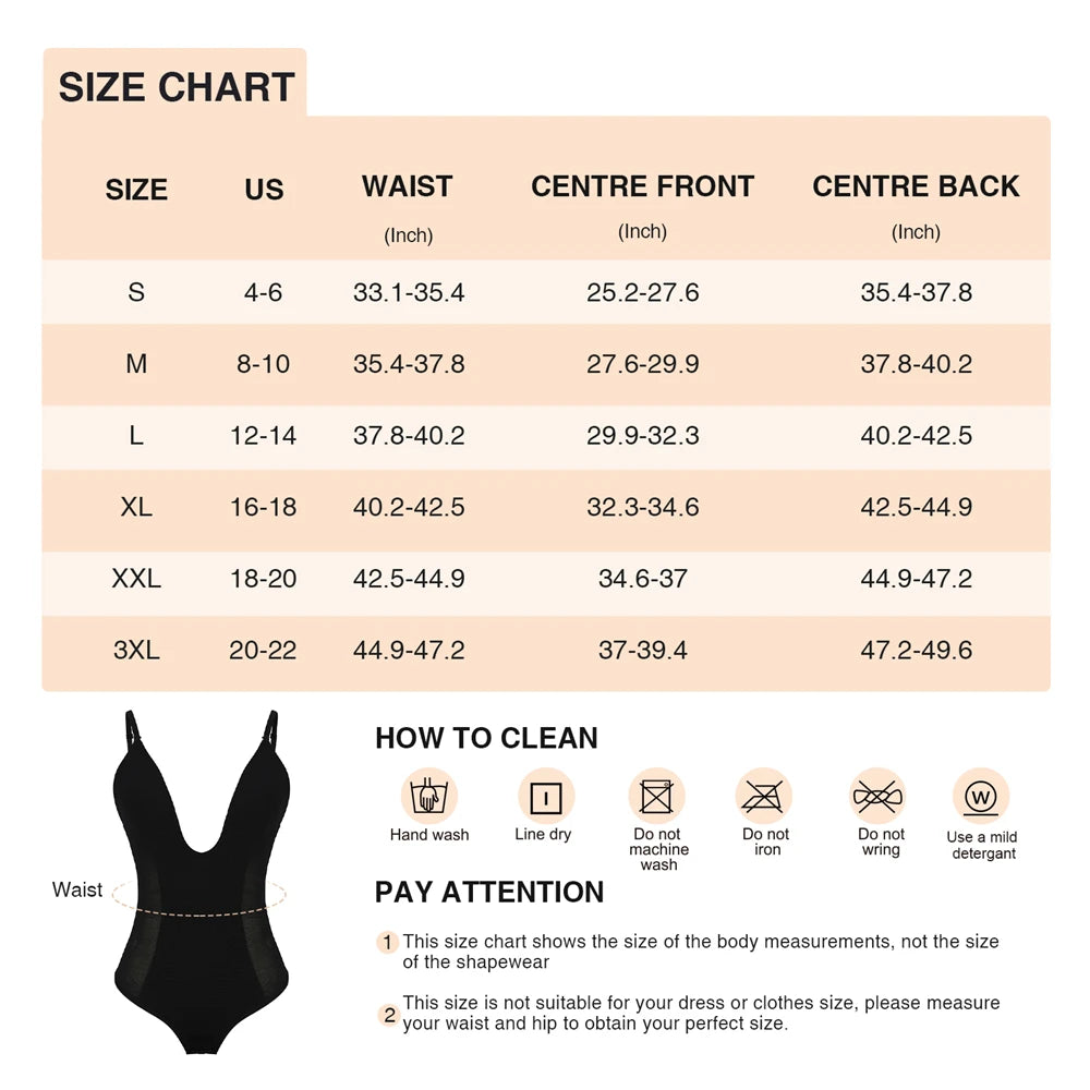 Deep V-Neck U Plunge Body Shaper Backless Thong Shaper