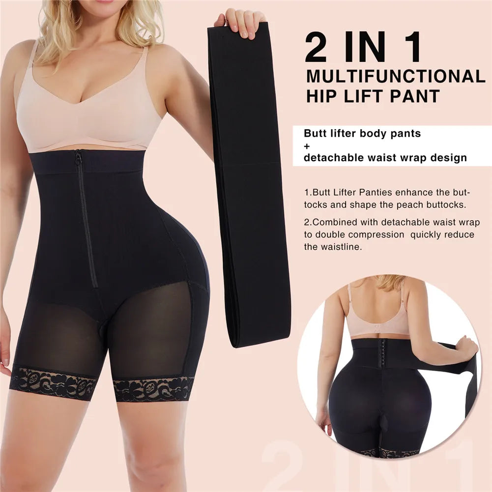 2 IN 1 Fajas Shaper Shorts and Removable Waist Trainer Wrap